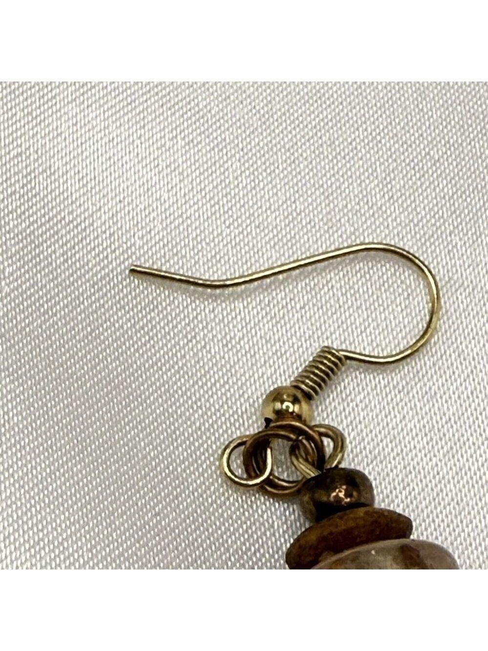 Tan Iridescent Ceramic Dangle Earrings - Picture 3 of 5